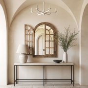 TEWLOSS Farmhouse Arched Wall Mirrors 36x24 Window Mirror Decor Wood Frame for Bathroom Bedroom, Natural