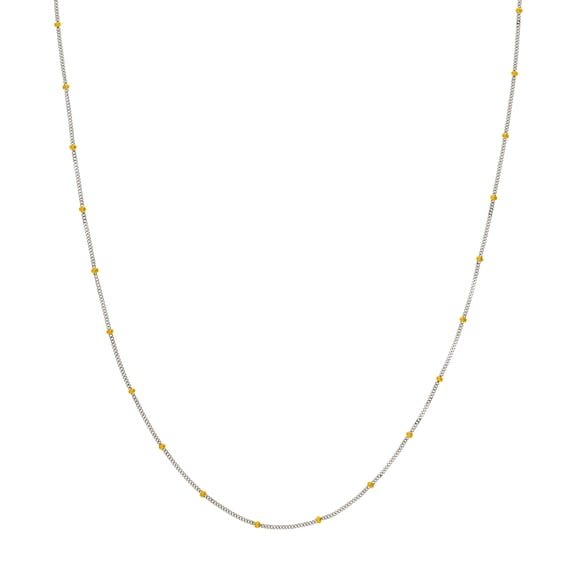 14k Yellow and White Gold Curb Chain Necklace Saturn Chain Lobster Claw Closure 18 Inch Chain Necklace for Women and Men