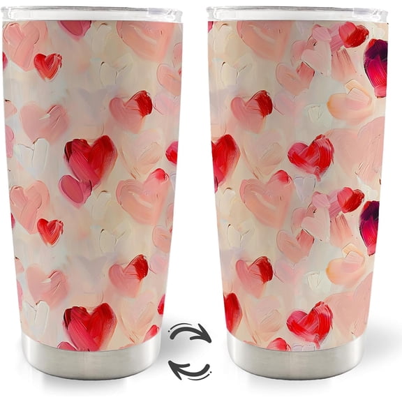 Pink Heart Valentines 20oz Travel Coffee Mug Tumbler, Valentines Heart Gifts for Kids Her Women, Valentines Gift, Girly Pink Heart Valentine Water Stainless Steel Tumbler with Lid and Straw