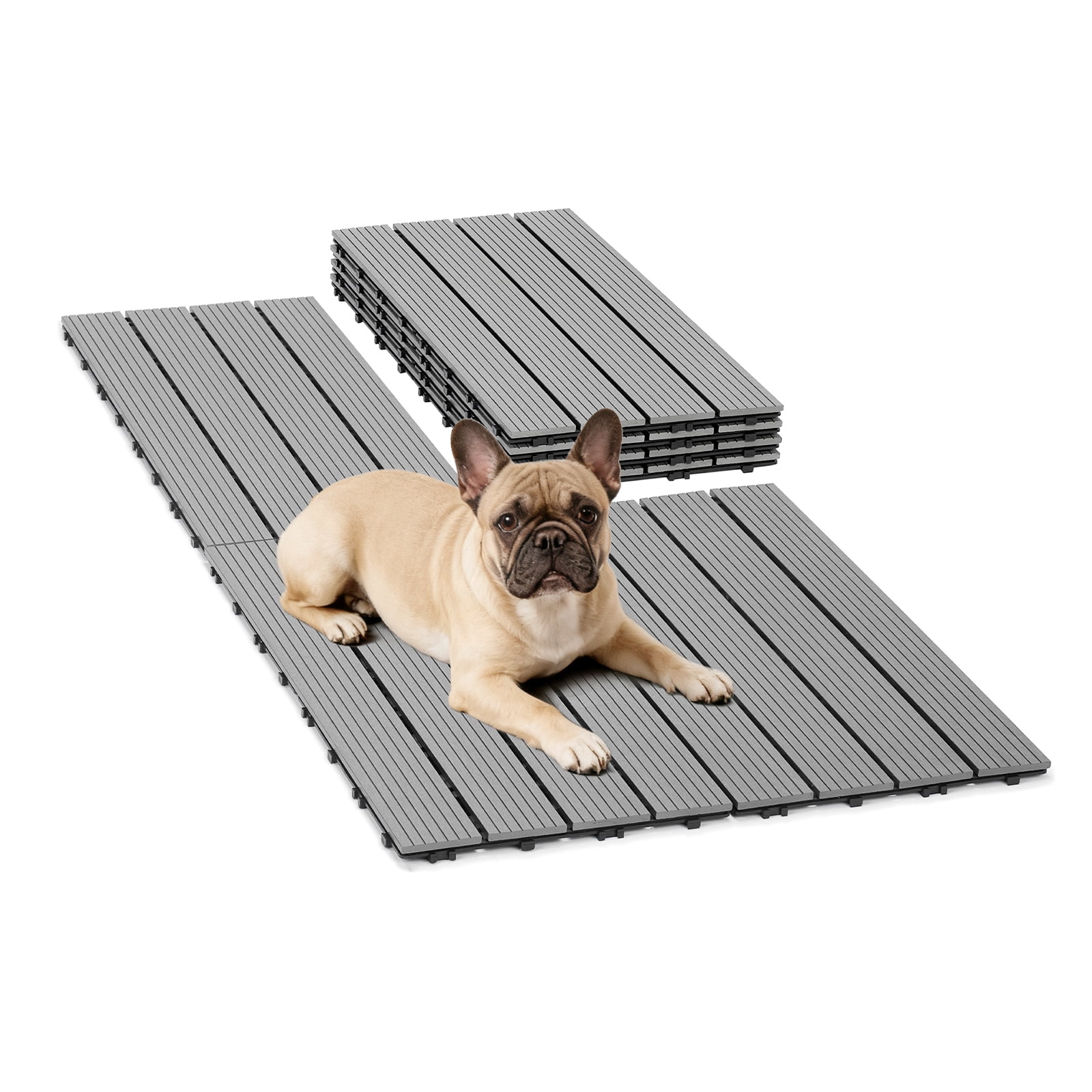 Veehoo Outdoor Flooring Decking for Dog Kennels, 4' x 2' Waterproof Dog Training Platform, Portable Deck for RV, Pet Enclosures,Grey (24 x 12 inches, 4PCS)