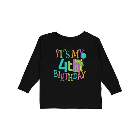 

Inktastic 4th Birthday Party Cute Monster Boys or Girls Long Sleeve Toddler T-Shirt
