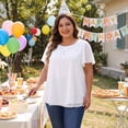 thumbnail image 2 of Agnes Orinda Women's Plus Size Chiffon Blouse Double-Layered Shirt Round Neck Ruffle Short Sleeves Casual Work Tops 1X White, 2 of 8