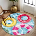 thumbnail image 2 of Round Rugs 5Ft, Summer Blue Pool Round Area Rug Washable Indoor Throw Carpet, Ocean Beach Swimming Ring Vintage Soft Non Slip Circle Rug for Cabinet Bathroom Home Decor Aesthetic, 2 of 8
