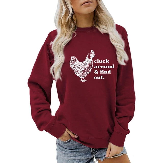 Huaizzzy Haut à Imprimé Lettres et Poulet pour Femmes, Chandail à Col Rond Décontracté, Chandails en Molleton Confortables à Fermeture Éclair, Veste Contrastée à Fermeture Éclair Complète, Veste Habillée à Capuche Zippée pour Femmes, Vestes Graphiques