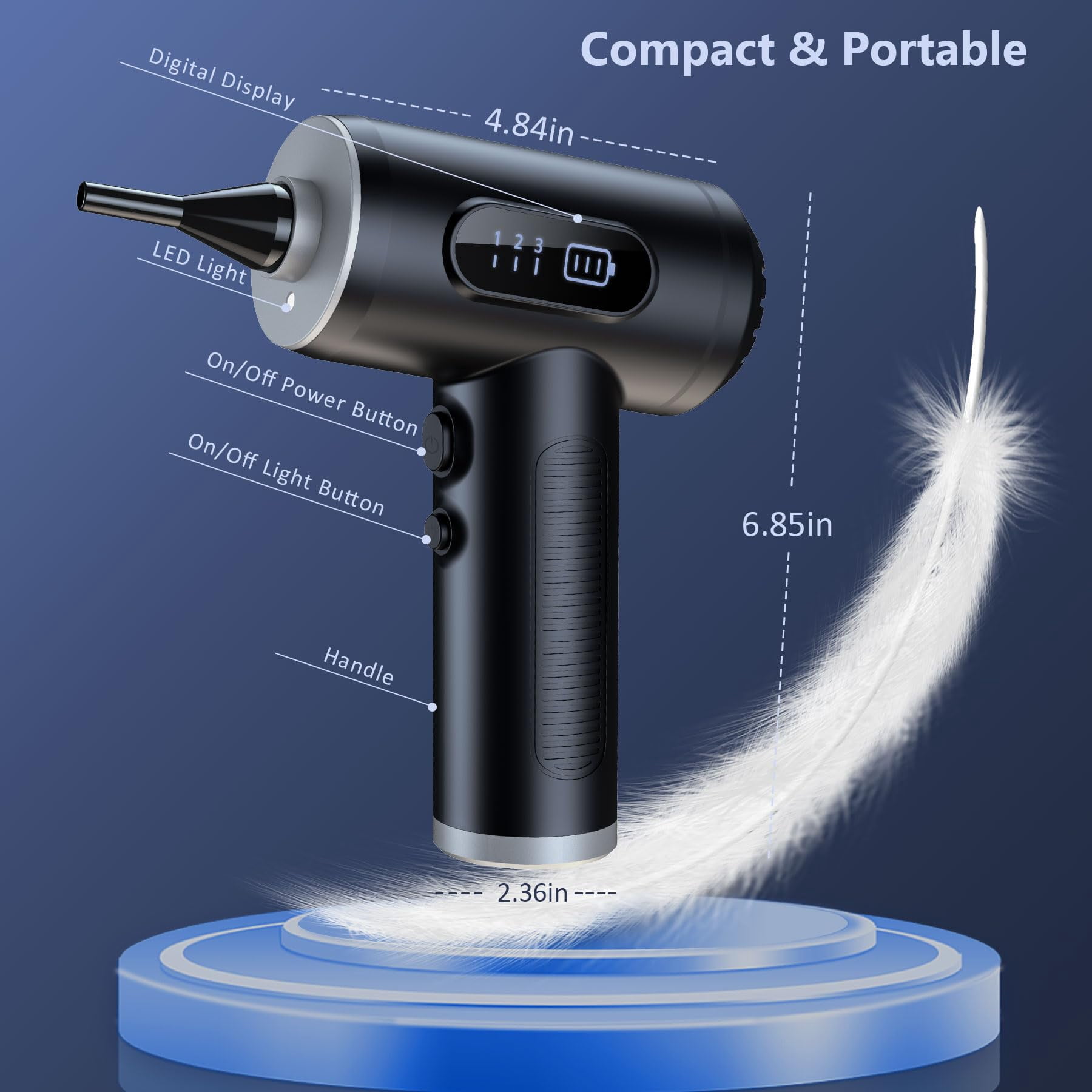 Compressed Air Duster, Mini 3-Gear Dust Blower for Office & Home Cordless Car Dusters Kit - 50000 RPM 6000mAh Rechargeable with LED Light Display