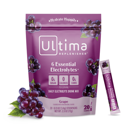 Ultima Replenisher Hydration Electrolyte Drink Mix Powder Packets  Keto  Sugar-Free Grape  20 Ct