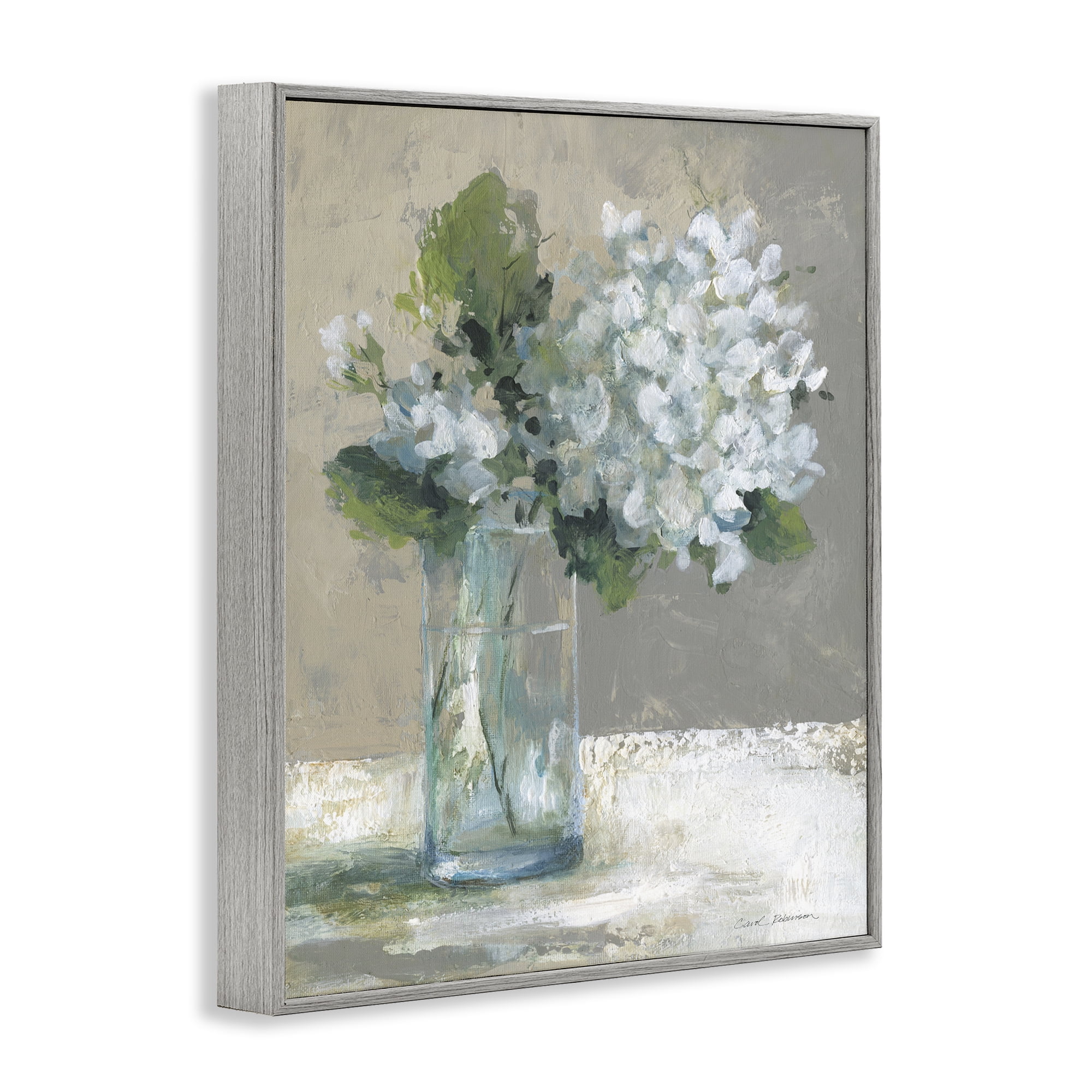 Stupell Industries Serene White Hydrangeas in Glass Gray Framed Giclee Art, design by Carol Robinson