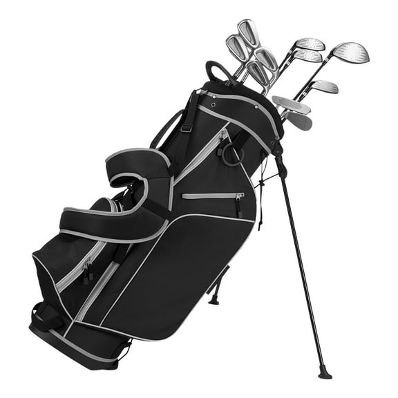 KFFKFF 12-Piece Men's Golf Club Set, Right-Handed, Includes 460CC Driver, Fairway Woods (#3 & #5), Hybrid (#4), Irons (#5-PW, SW), L-Shaped Putter, and Stand Bag, Black