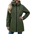 thumbnail image 5 of Feancey Lightweight Hooded Jackets for Women Waterproof Packable Raincoats Full Zip Stand Collar Windbreaker Rain Jacket Mid Length Fall Outerwear Green L, 5 of 9