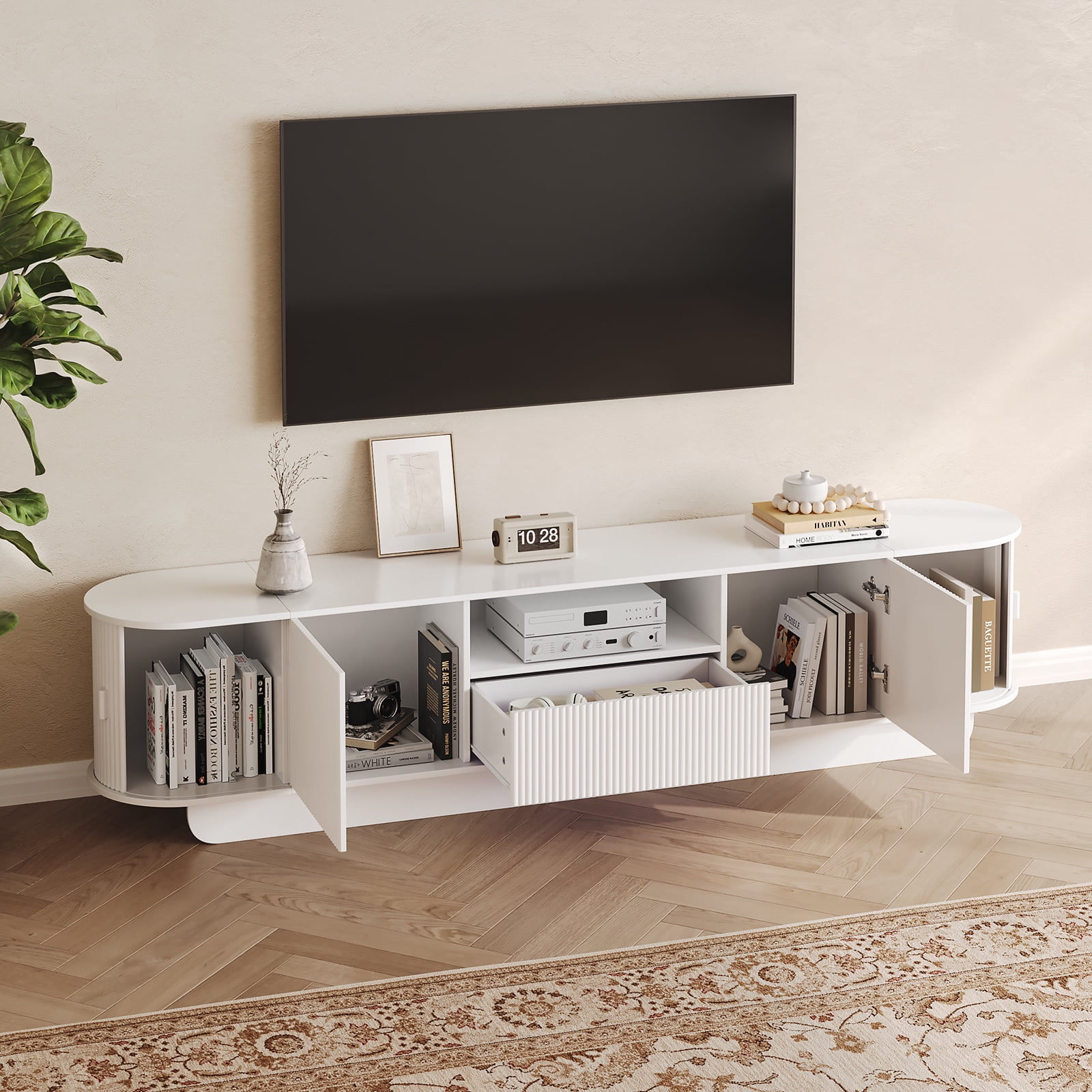 86.6'' TV Stand for TVs, Modern TV Console with Storage and Sliding Doors for Living Room, Bedroom