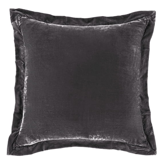 Stella Faux Silk Velvet Flanged Euro Sham, 27" x 27", Dark Slate, 1PC