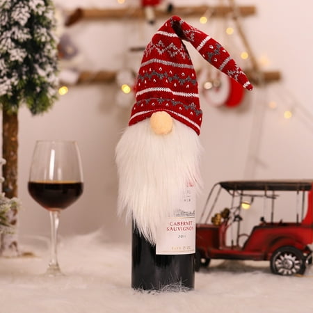 

WANYNG Wine Bottle Covers Christmas Ornaments Faceless Old Man Knitted Wool Wine Bottle Cover Christmas Wine Bottle Cover B