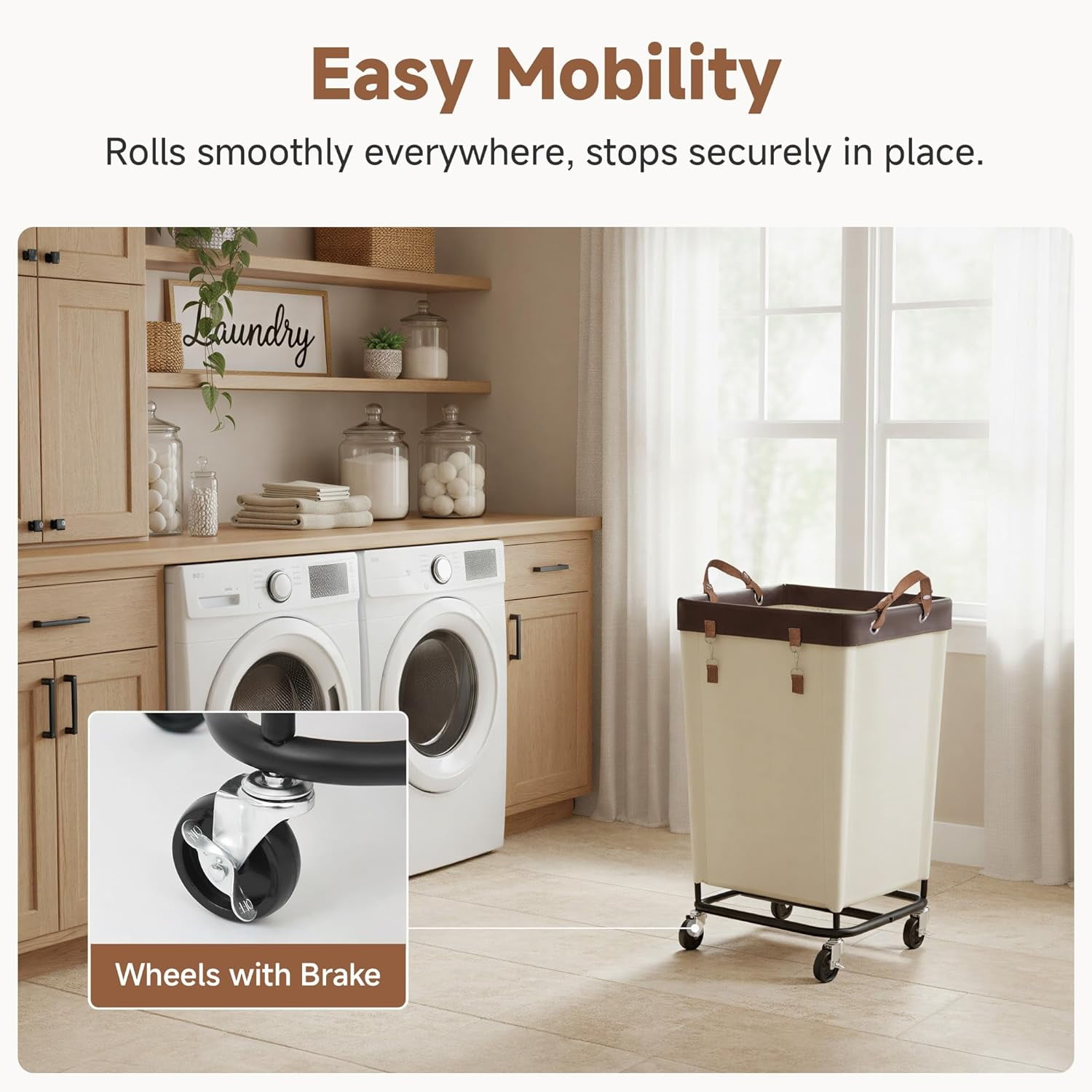 160L Laundry Basket with Wheels, Large Rolling Hampers for Clothing Organizer, Dirty Clothes Basket for Hotel, Home, Closet, Dorm, Beige