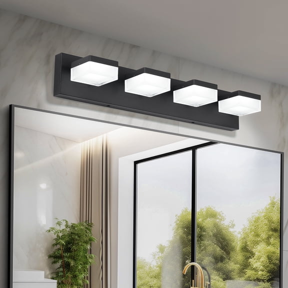 4-Light LED Vanity Light, 25 Inch Dimmable Bathroom Light Fixtures 6000K, Black Modern