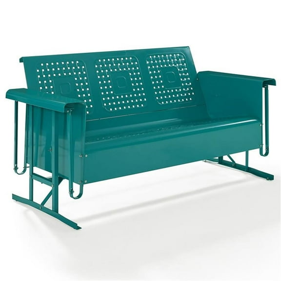 Pemberly Row Modern Metal Gliding Patio Sofa in Turquoise Finish