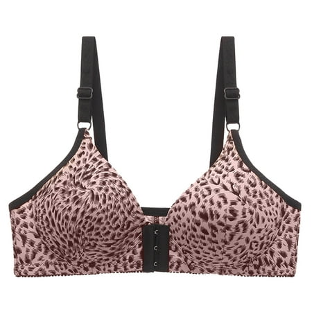 

Scyoekwg Front Closure Sports Bras for Women Comfortable Breathable Non-Wired Bra Soft Ultra Light Bras Leopard Print Lingerie Trendy Underwear Everyday Bras Pink M