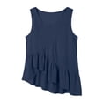 thumbnail image 5 of Pounoo Tank Tops for Women Round Neck Sleeveless Diagonal Ruffle Uneven Hem Tank Plain Crinkle Fabric Sleeveless Tops for Women Flowy Loose Fit Beach Vacation Soft Cute Summer Tops, 5 of 7