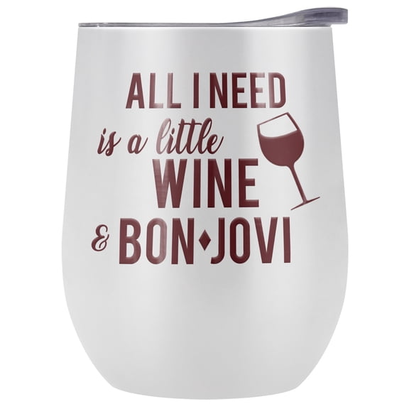 Bon Jovi Official I Need Bon Jovi 12 oz Stemless Tumbler, Stainless Steel Travel Cup|Lake Tumbler|Insulated with Leak Resistant Slide-Lock Lid