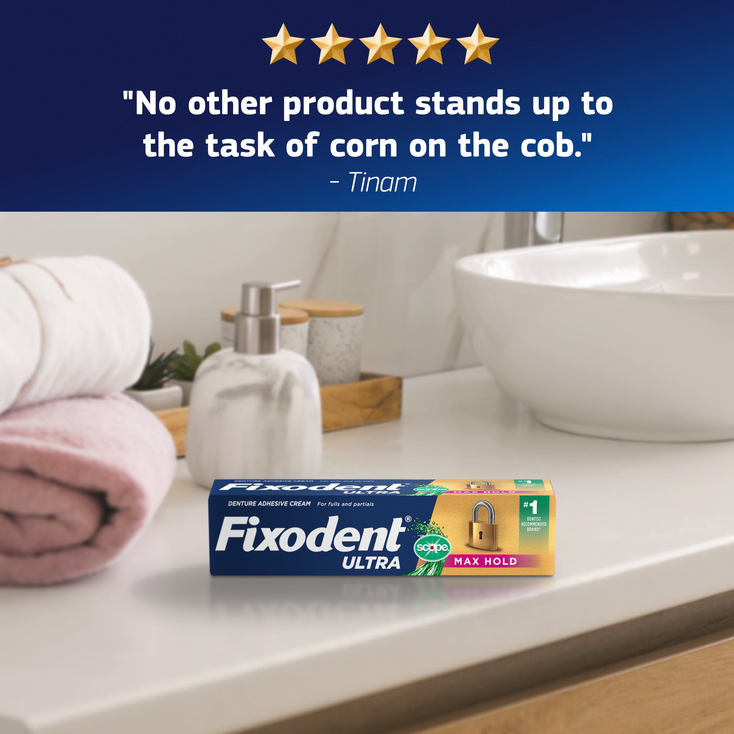 Fixodent Ultra Max Hold Plus Scope Secure Denture Adhesive, 1.8oz, 2 Pack