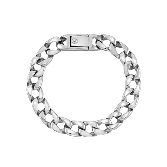 Focus for Men by Focus Men Wide Solid Curb Link Bracelet in Brilliant White Stainless Steel, 9".