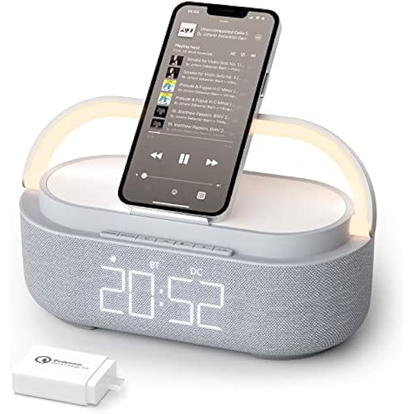 wonima11 Bluetooth Speaker with Wireless Charger, FM Radio, Dimmable Bedside LED Night Light, Stereo Sound Dual Wireless Speakers, 2500mAh Portable Speaker for Home Decoration, Bedroom, Office, Gift