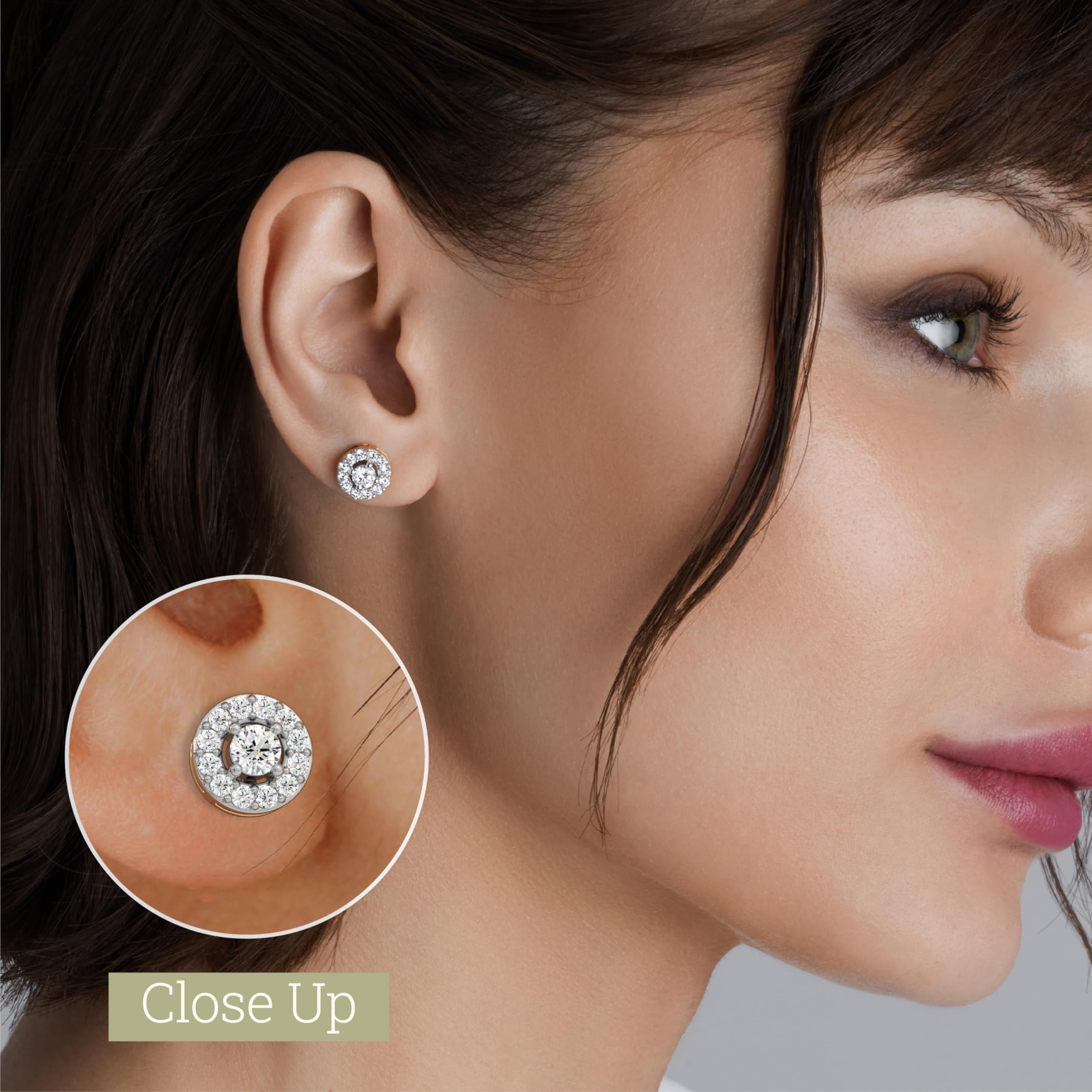 Gilded 1 Carat Total Weight Lab-Grown Diamond 14KT Yellow Gold Plated Silver Stud Earrings for Women, Round Halo Shaped, Hypoallergenic Fine Jewelry, Prong Setting, Push Back Nut, SI1 Clarity F Color