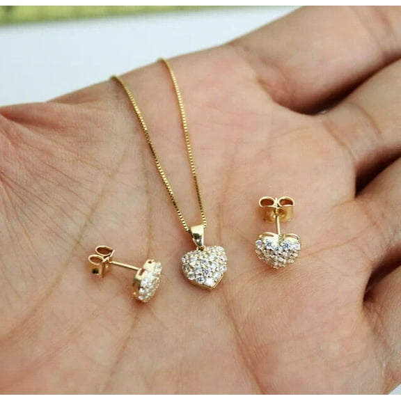 1.80CT Round Cut Lab Diamond Heart Shape Necklace & Earrings Set 14k White Gold Plated