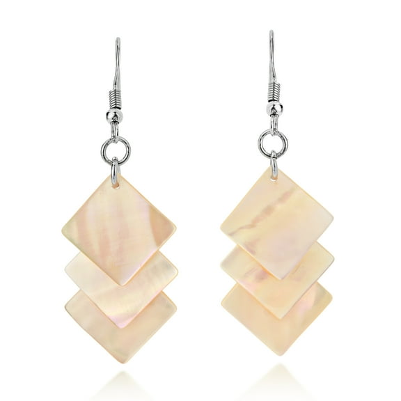 Elegant Trio of Stacked Seashells Rhombus Shaped Dangle Earrings for Female Adult