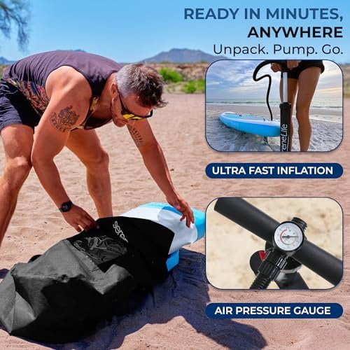 SereneLife 10 Inflatable Stand Up Paddle Board with Premium SUP Accessories, 32 Wide Stable Design, Non-Slip EVA Deck Pad for Adults, 275 lbs. Capacity