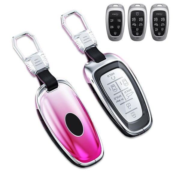 Zinc Alloy Gradient Glass Back Cover Key Fob Case Holder Shell Accessories Compatible for Hyundai Tucson Sonata Santa Fe Nexo 3/4/5/6/7/8 Buttons 2019-2023