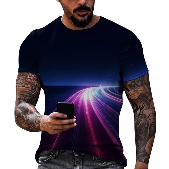 Men'S T-Shirt Short Sleeve Printed Summer Round Neck Top Trend Casual Sweatshirt M