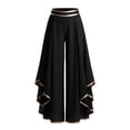 thumbnail image 4 of Levmjia Women's Chiffon Pants High Waisted Ruffled Hem Wide Leg Pants with Gold Trim Elastic Waist Flowy Casual Lounge Trousers for Evening Party, 4 of 5