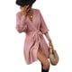thumbnail image 5 of VISgogo Abrigo de punto para mujer, manga larga, cuello en V, color sólido, otoño, primavera, calle, casual, abrigo + cintura VISgogo moda, 5 of 7