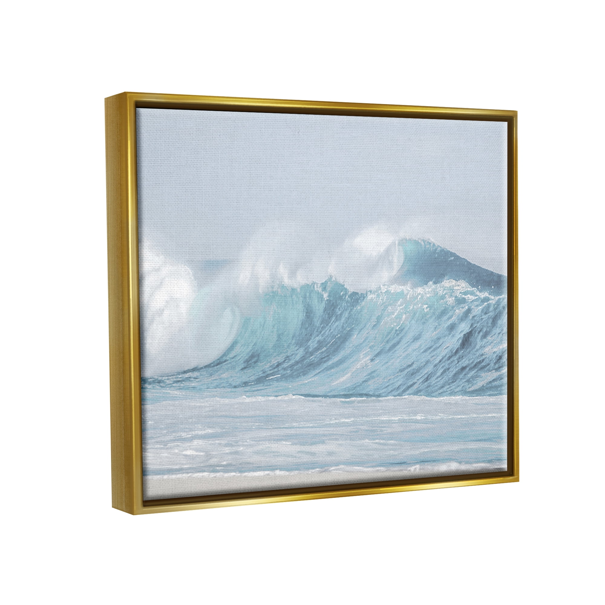Stupell Industries Ocean Tsunami Waves Landscape Photography Gold Floater Framed Canvas Art Print Wall Art, 21 x 17