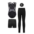 thumbnail image 2 of Hansber Kids 4-Piece Workout Sets Gymnastics Leotard with Leggings Shorts Dance Outfits for Stage Performance Black Silver 6, 2 of 5