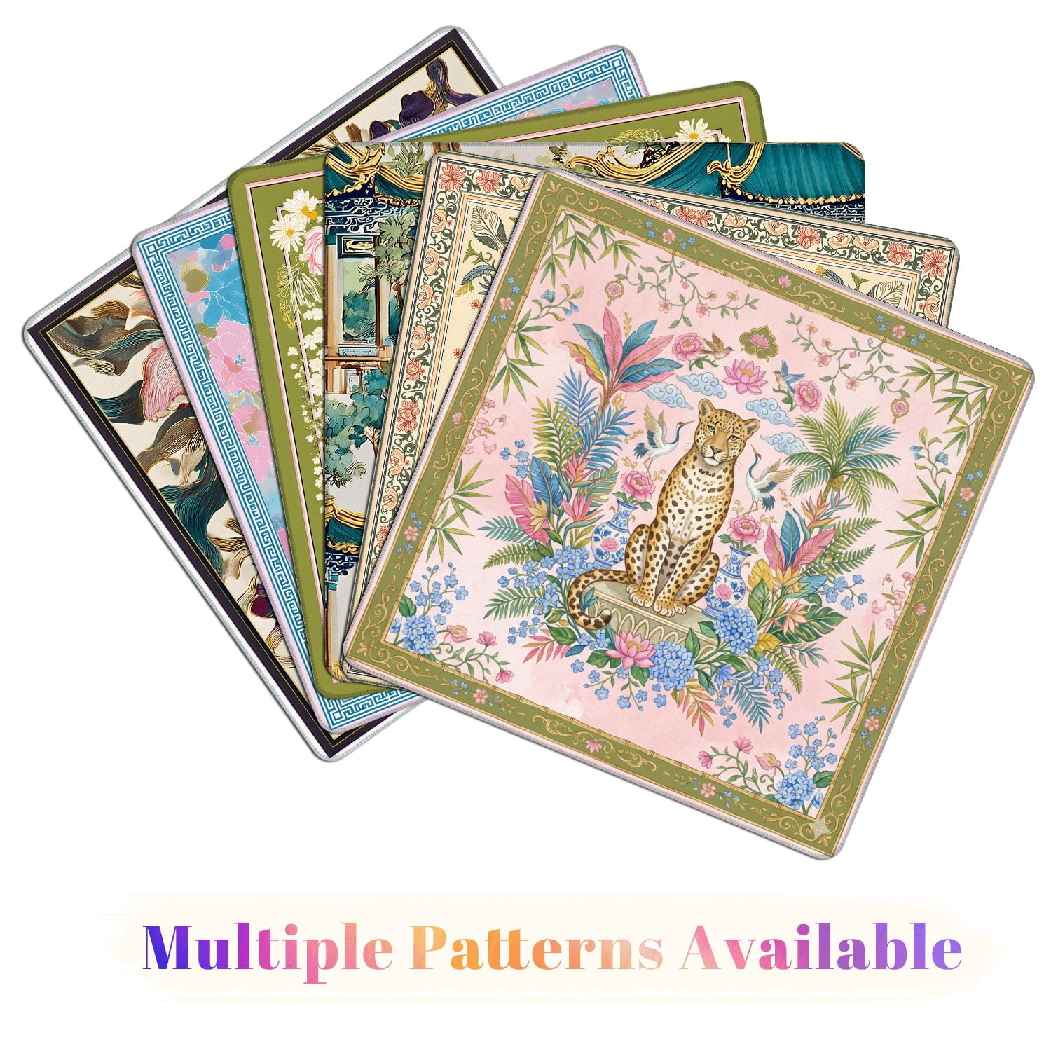 Mahjong Mat 31.5" x 31.5" Ornate Leopard Tropical Foliage Cranes Birds Floral Pink Green Non-Slip Noise Reduction American Mahjong Tiles Table Cover for Dominoes Poker Card Board Games Gift