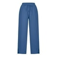 thumbnail image 5 of Olyvenn Cotton Linen Pants for Women 2025 Summer Gauze Drawstring High Waisted Wide Leg Trousers Beach Vacation Clothes Blue XXL, 5 of 6