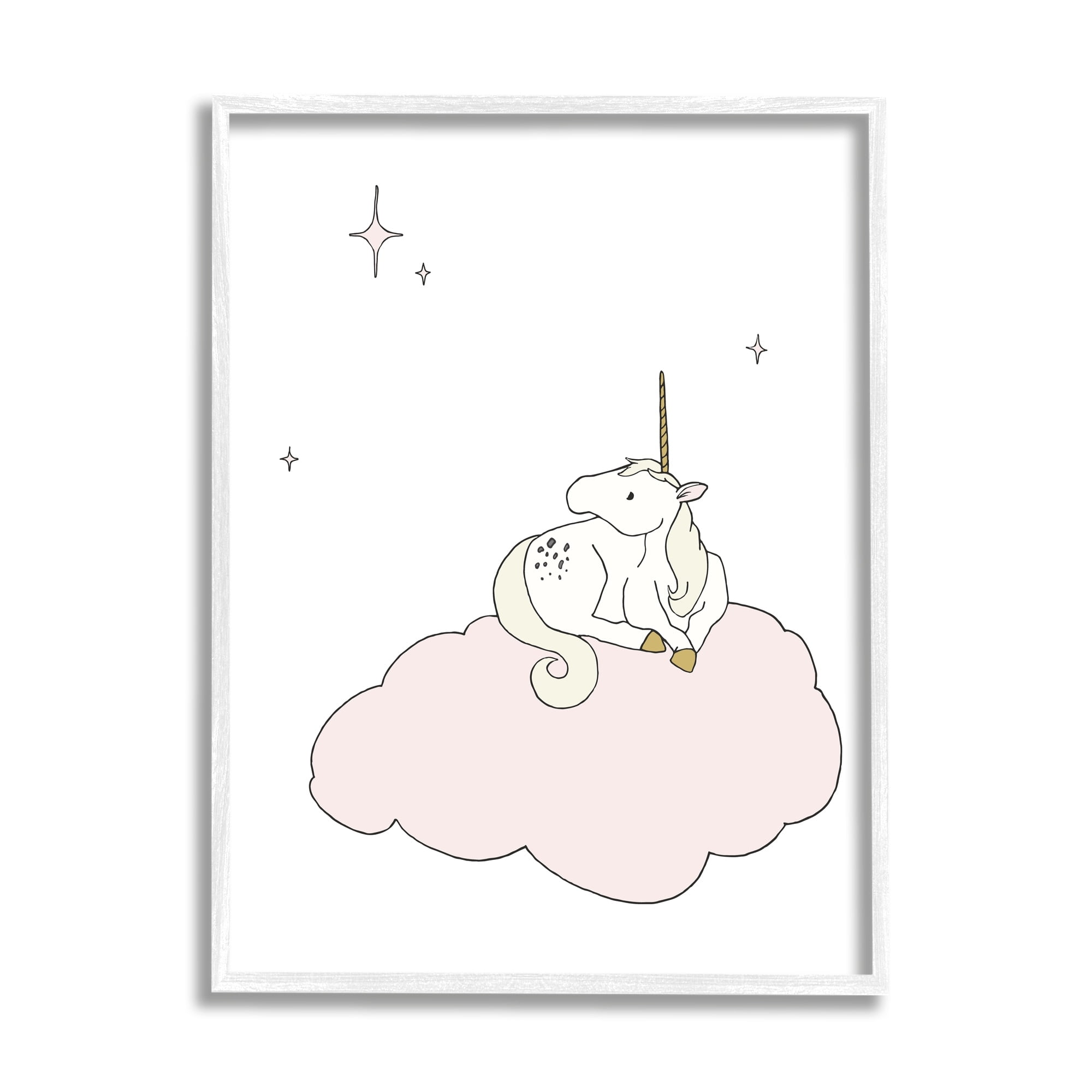 Stupell Industries Casual Unicorn Laying on Cloud Watching Nighttime Stars Graphic Art White Framed Art Print Wall Art, Design by Sweet Melody Designs