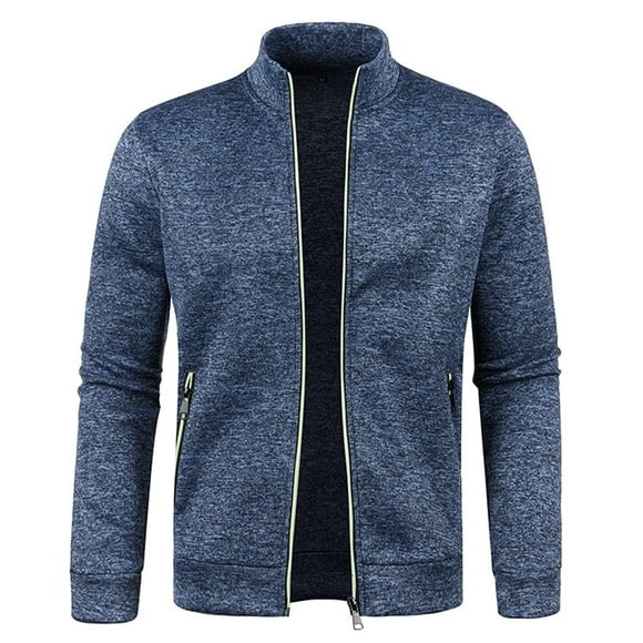 Pisexur Men's Cardigan Sweaters Full Zip Up Stand Collar Slim Fit Casual Knitted Sweater with 2 Front Pockets