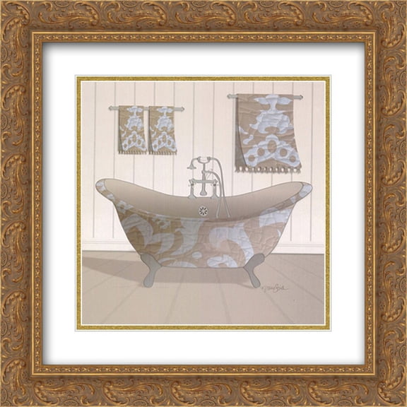 Damask Tub I 2x Matted 16x16 Gold Ornate Framed Art Print by Diane Stimson