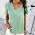 thumbnail image 3 of Fesfesfes T Shirts for Women's New Temperament Solid Color V-neck Ruffle Sleeve Short Sleeved Top Women Shirt L(US:8), 3 of 9