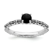 925 Sterling Silver Stackable Expressions Antiqued Black Agate Ring Size: 5; for Adults and Teens; for Women and Men