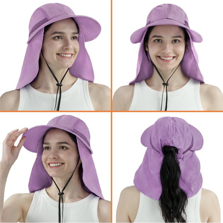 Sun Hat Women Outdoor Sport Fishing Hiking Hat Uv Protection Face Neck Flap Sun  Cap Hat Hats For Women Polyester Pink 