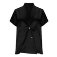 thumbnail image 6 of ZHYou Womens Luxe Satin Blouses Deep V-Neck Short Sleeve Wrinkle-Resistant Suit Shirts,Black,L, 6 of 9