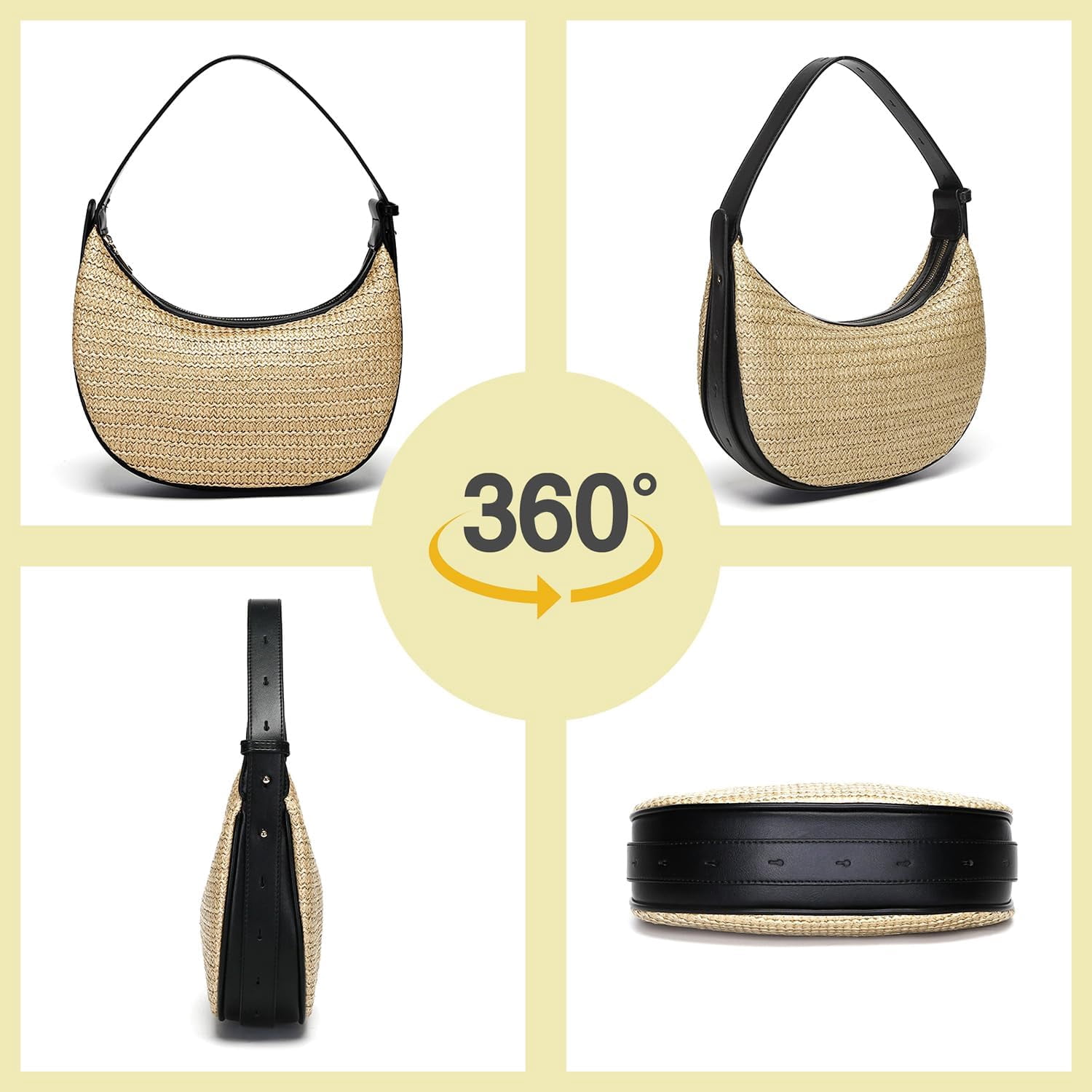 CAILDANL Straw Crossbody Bag for Women Beach Woven Hobo Handbag Summer Chic Crescent Shoulder Purses with Adjustable Strap