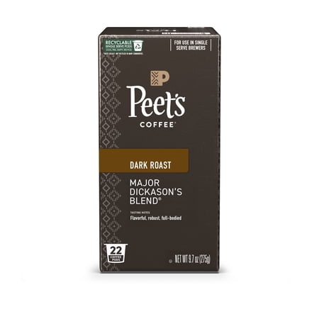 PEET’S COFFEE MAJOR DICKASON’S BLEND PREMIUM DARK ROAST K-CUP COFFEE PODS, 22 COUNT