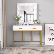 Set Toeletta Roundhill Furniture Ashley – Tavolo Con Specchio Ovale Regolabile E Sgabello, 5 Cassetti, Bianco Contemporaneo