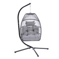 thumbnail image 4 of Egg Chair, Swing Chair with Stand, Outdoor PE Wicker Hanging Chair with Cushion, Heavy Duty Lounge Basket Chair, 330 lbs Capacity, Relaxing Chair for Patio, Balcony, Backyard, Gray, D7555, 4 of 10