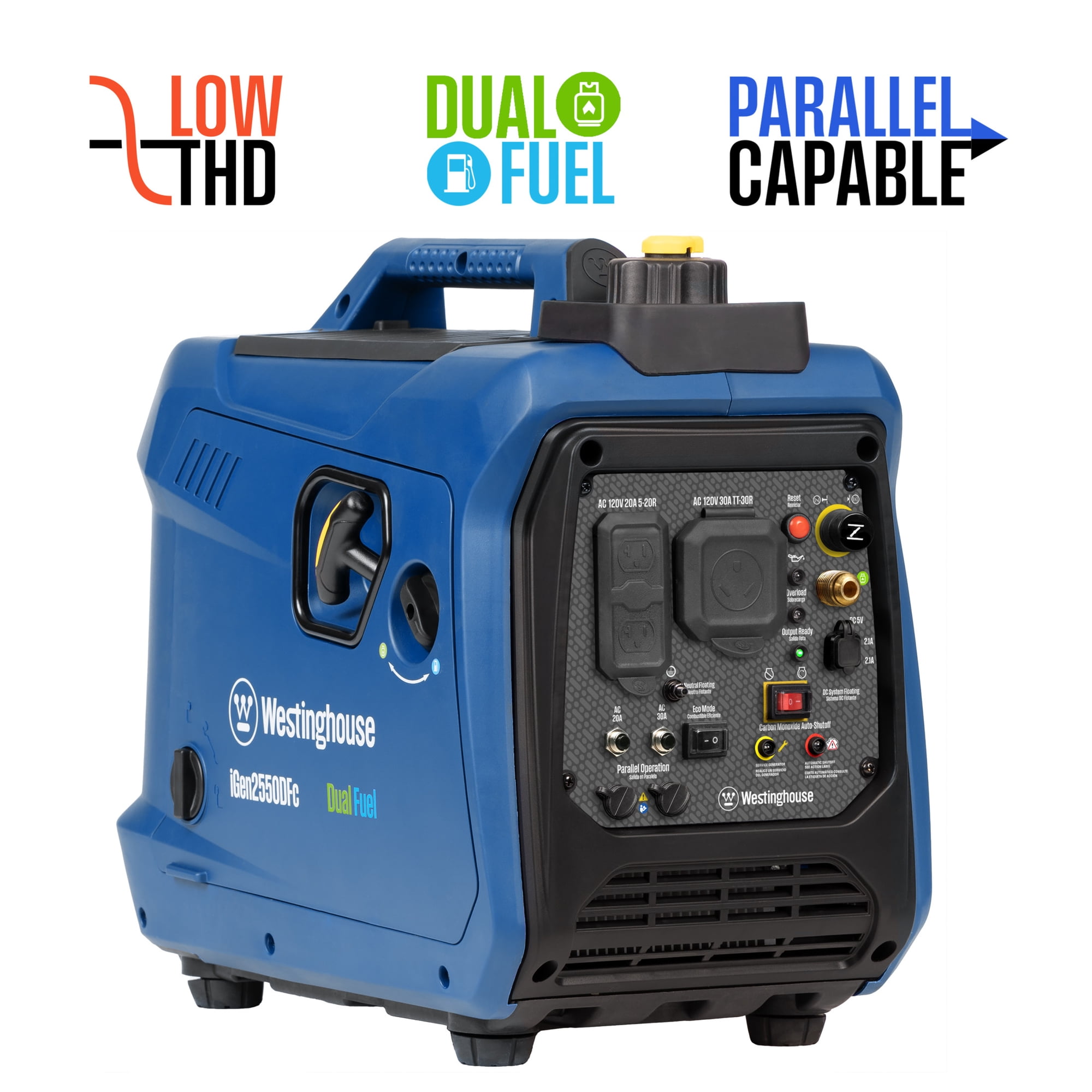Westinghouse 2550 Peak Watt Dual Fuel Portable Inverter Generator, Gas or Propane with CO Sensor