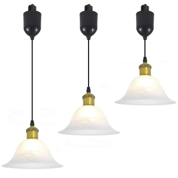 Kiven H-Type Track Lighting Pendants Adjustable Height,Modern h Track Pendant Lights with Alabaster Glass Shade,Track Lighting Fixture for Kitchen Island Hallway, 3 Lights(Gold)